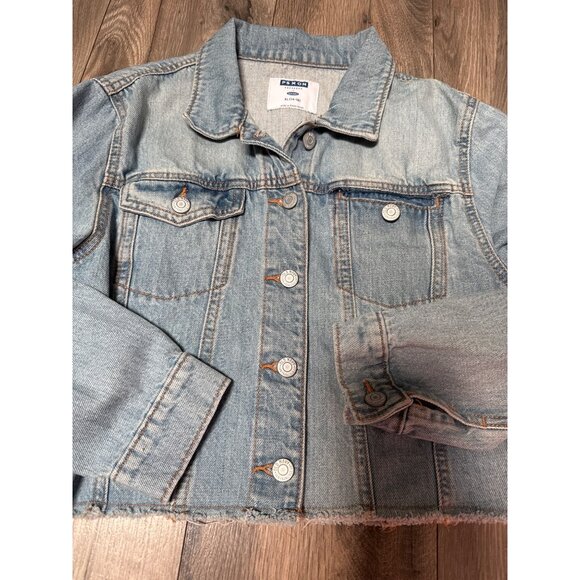 Old Navy PS X ON Distressed Light Wash Denim Jacket XL (14-16) Frayed Hem Button - Picture 5 of 11